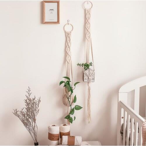 M Bohemia Handmade Woven Cotton Rope Tassel Hanging Basket Wall Mounted Flower Pot Accessories Indoor Bedroom Garden Supplies