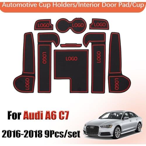 Door groove mat Anti-Slip Gate Slot Mats For Audi A6 C7 2016 - 2018 RS6 S6 Accessories Interior Door Pad Car Cup Holders