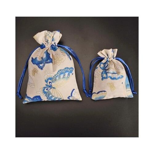 Latest Butterfly peacock phoenix Cloth Bag Cotton Linen Jewelry Pouch Drawstring Small Christmas Gift Bags Sachet 3pcs/lot