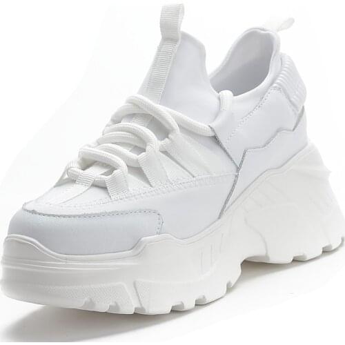 RASMEUP Genuine Leather Womens Platform Sneakers 2020 Fashion Women Breathable Chunky Shoes Ladies Trainers White Footwear