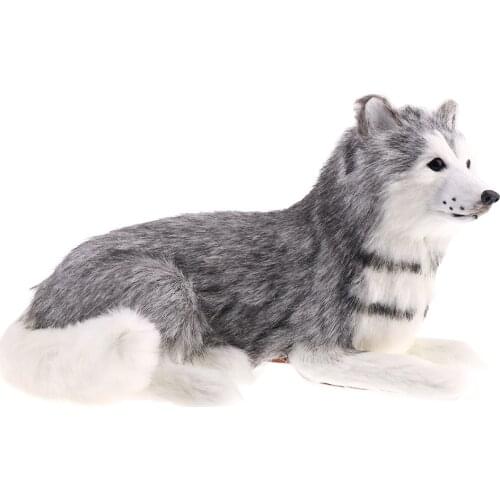 Lifelike Fur Lying Husky Animal Model Action Figure Toy Home Decoration