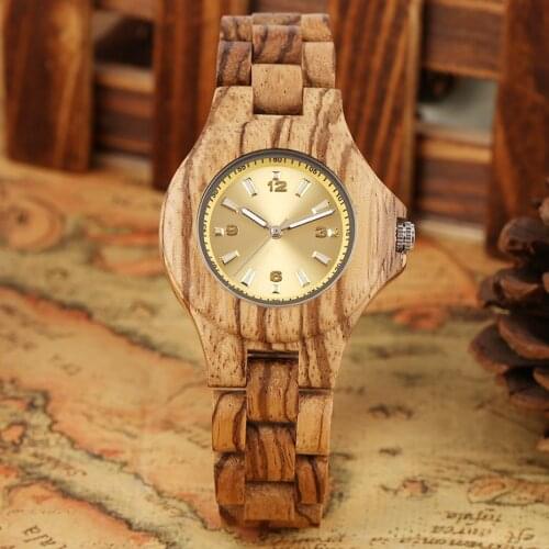 Luxury Women Yellow Dial Analog Watch Retro Wood Watch Wooden Bracelet Ladies Quartz Hour Gift for Girlfriend saat erkek clock
