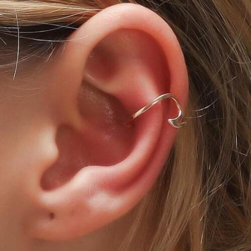 Metal Wave Clip Earrings For Women Earing Without Hole Jewelry Gold Silver Color Fake Earrings Single Ear Bone Clip Earings