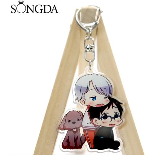 SONGDA Yuri on Ice Victor Acrylic Key Chain Cute Cartoon Figures with Dog Key Ring Double Sided Pendant Keychain Teens Gifts
