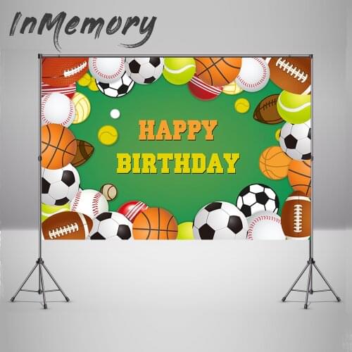 Sports Background Photography Props Soccer Basketball Baseball Backdrop for Photo Studio Boy Birthday Photobooth Banner