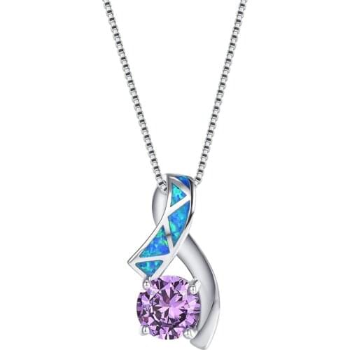 Purple Round Zircon Pendant White Blue Fire Opal Necklaces For Women Wedding Jewelry Vintage Fashion Birthstone Necklace Bridal