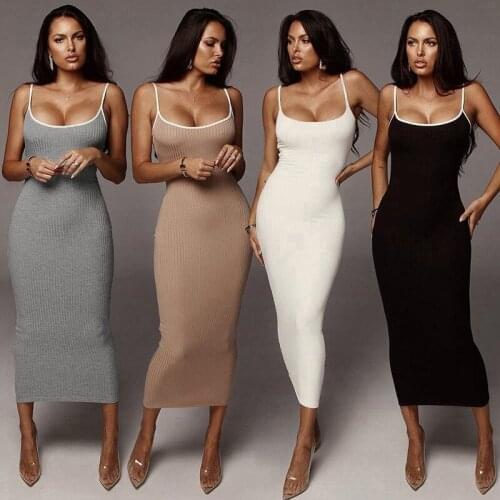 Women Summer Dress Contrast Color Sling Sexy Backless Hip Slim Temperament Elegant Dresses 2021 New Casual Long Skirt Vintage