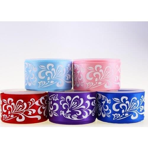 1''25mm White Ink Porcelain Printed Satin Ribbons for DIY Handmade Hair Accessories,25 yards per lot
