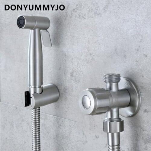 1set Bidet Faucets 304 Stainless Steel Toilet Sprayer Bidet Double Outlet Angle Valve Pressurized Nozzle Gun Shower Hose Socket