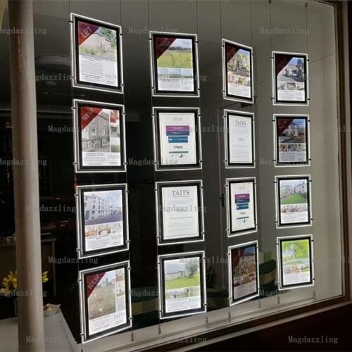 16PCS Single Side A3 Vertical Cable Hanging Magnetic Acrylic Frame LED Window Display Light Pocket for Real Estata Agent