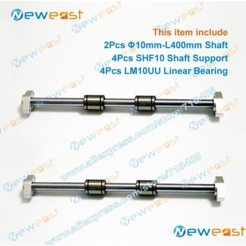 2Pcs diameter 10mm x 400mm Linear Shaft Hardened Rod + 4Pcs SHF10 10mm shaft rail support + 4Pcs LM10UU bearing