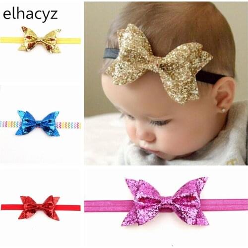 1PC New Hot-sale Cute Glitter Hair Bow Baby Headband Elastic Hair Band for Infant Children Sequin Bow Hair Accessories Headwear