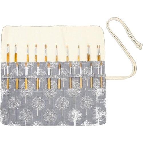 20 Holes 15 Inches Artist Paint Brushes Case Roll Up Pen Holder Canvas Pouch Bag (Grey Tree Without Brushes)