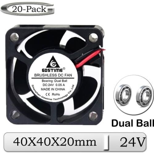 20Pcs/Lot Gdstime DC 24V 40x40x20mm 4cm Dual Ball Bearing Brushless Radiator Cooling Fan 4020B 40mm Heatsink Exhaust Cooler Fan
