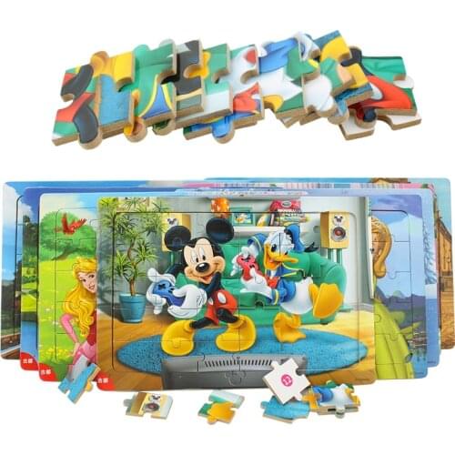 30pcs Cars Minnie Mickey Frozen Spiderman Princess Anime Cartoon Character Wooden Puzzle Early Childhood Gift Boys Girls Toys