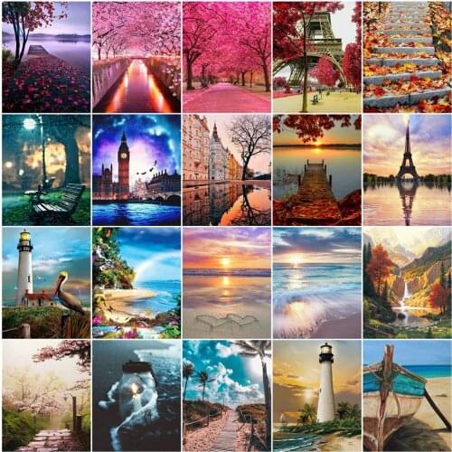 AZQSD Picture By Number On Canvas Landscape Acrylic Unique Gift Painting By Numbers Scenery Kits Handpainted Wall Art