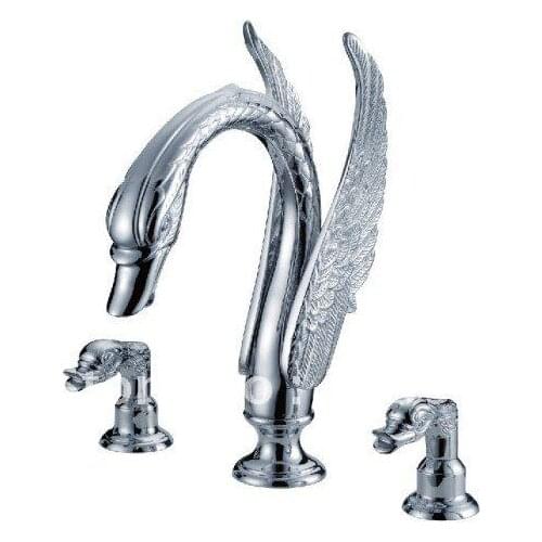 Free shipping chrome finish 3 PIECE ROMAN TUB (Or sink) SWAN FAUCET BATHROOM lav FAUCET