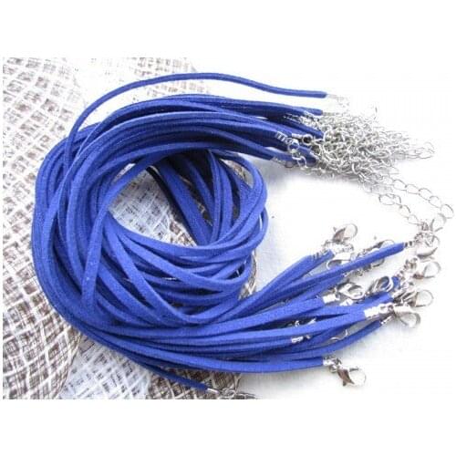 Free Shipping Royal Blue 1000pcs 3mm 16-18inch 45cm adjustable suede leather necklace cord with lobster clasp