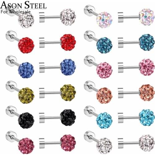 ASONSTEEL Shiny Earrings Flower Mix Color Stud Earrings Silver Color Stainless Steel Earrings Jewelry Gift Party 4mm/8mm