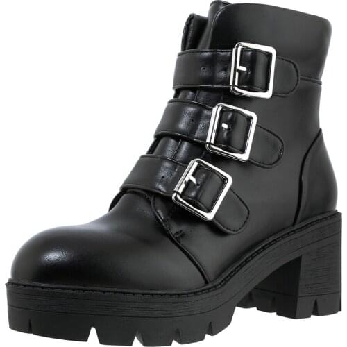 TPR Transparent Sole Metal Belt Buckle Ankle Boots PU Thick-Heeled Thick-Soled Winter Warm Short Boots Flat-Heeled Womens Shoes