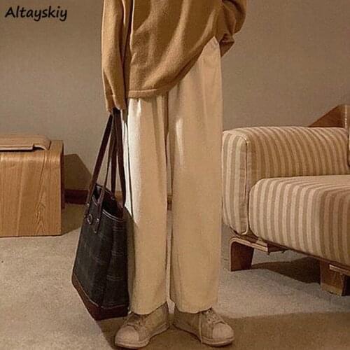 Casual Pants Women Wide Leg Trouser Korean Style Streetwear Kpop Spring Ulzzang Cozy Mujer Hipster Vintage Elastic Waist Bottom