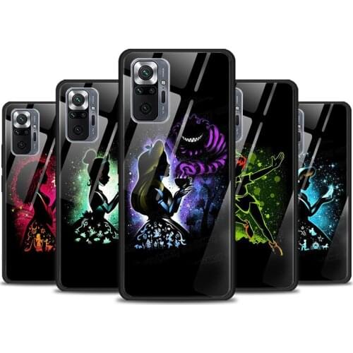 Disney Princess Black Cover For Xiaomi Redmi K40 K30 K20 9T 9C 9A 9 8A 7 Pro Plus Tempered Glass Phone Case