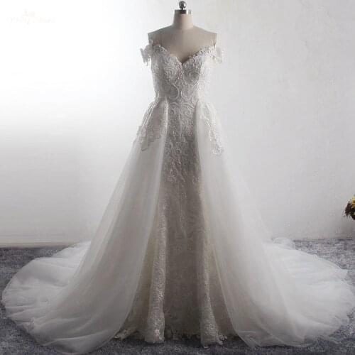 LZ393 Luxury Heavy Bead Bridal Dress Elegant Sweetheart Long Mermaid Wedding Dresses Detachable Train 2 In 1 Wedding Gowns