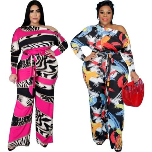 This falls best seller for large women, print strap jumpsuits wide-legged women