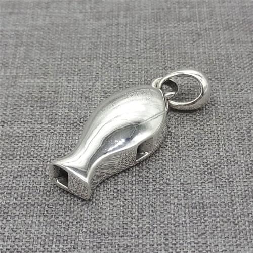 925 Sterling Silver Plain Fish Whistle Pendant 3D for Necklace