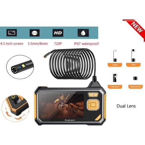 8MM Endoscope Camera IP67 Waterproof Dual Lens Endoscope Camera 4.3 Inch Screen 2600 mAh Battery Endoscope Inspection Camera
