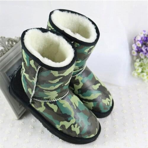 Camouflage Snow Boots Natural Fur Women Boots Winter Warm Shoes Genuine Sheepskin Snow Boots Warm Wool Women Boots