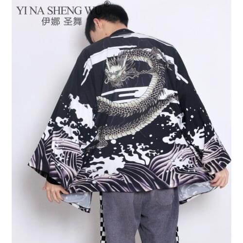 Kimono Chinese Dragon Fashion Print Men Cardigan Japanese Summer Beach Kimono Shirt Japanese Man Haori Dragon Clothes Streetwear