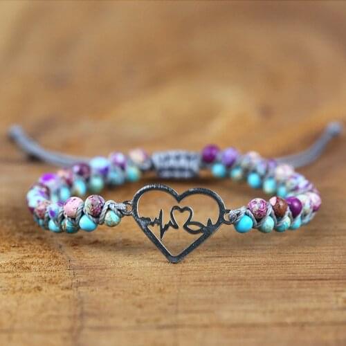 Natural Stone Hand Woven Leather Bracelet Heart Beating Peach Heart Lovers Hand String Gift Bracelets for Women Designer Chrams