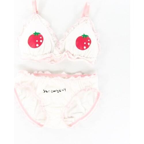 Fruit Series Strawberry Tamato Cherry Cute Japanese Bra & Panties Wirefree Soft Underwear Sleep Intimates Set Lolita Comfortable