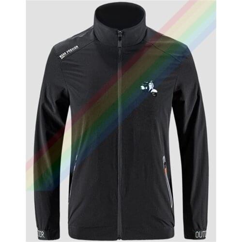 Vespa Fashion Black And White Motorcycles Slim Sport Street Windbreaker Zipper Thin Jacket Mens Casual Front Printing Jacket
