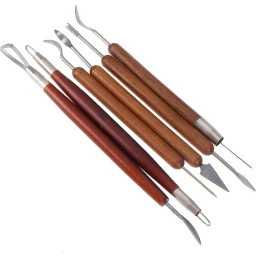 6PCS sculpting tool Pottery Tools Wood Handle Pottery Set Wax Carving Sculpt Smoothing Polymer Shapers Pottery Clay Ceramic Tool
