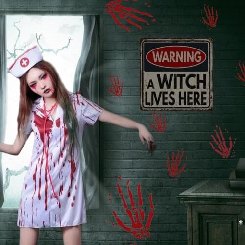 Halloween Warning Sign Sticker Self-adhesive Horror Wall Sticker Creative Party Holiday Decorative Decals