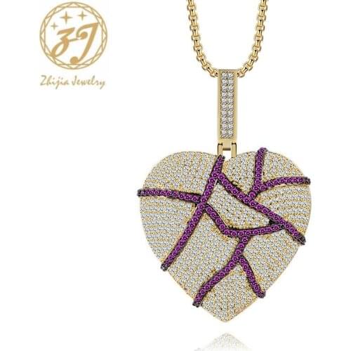 Zhijia new creative heart pendant necklace for men women rhinestone crystal necklace jewelry accessories