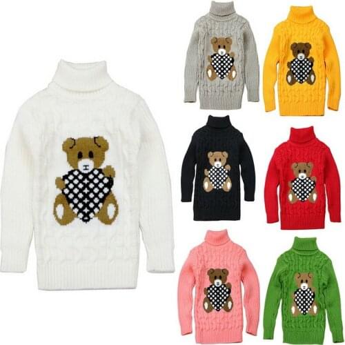 2T-8T pure color winter boy girl kid thick Knitted bottoming turtleneck shirts solid high collar pullover sweater