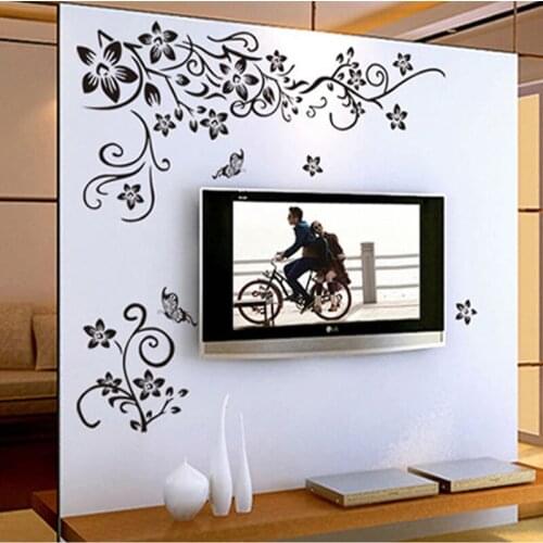 Romantic black flower vine wall sticker PVC Waterproof Material DIY wall decals For Living room TV background wall home decor