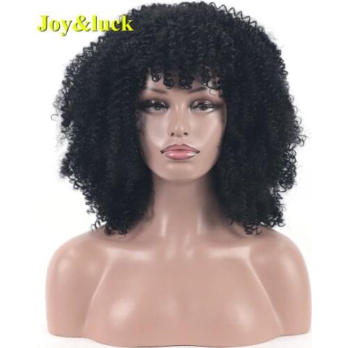 Synthetic Short Afro Kinky Curly With Bangs Black Natural Curl Hair Wigs For Women Daily Or Party Use