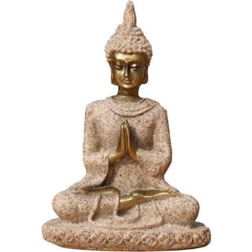 Sandstone Buddha Statue Sitting Meditation Buddha Sculpture Handmade Figurine Meditation Miniatures Ornament Statue Home
