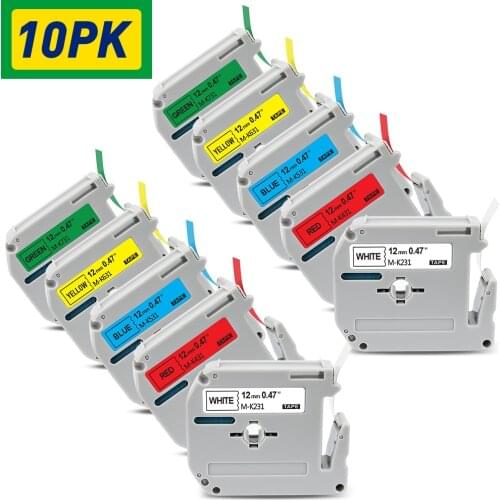 UniPlus 10PK MK231 mk631 Color Set Compatible Brother MK Label Tape 12mm M-K231 for Brother PT-70 PT-80 PT-85 PT-90 Label Maker