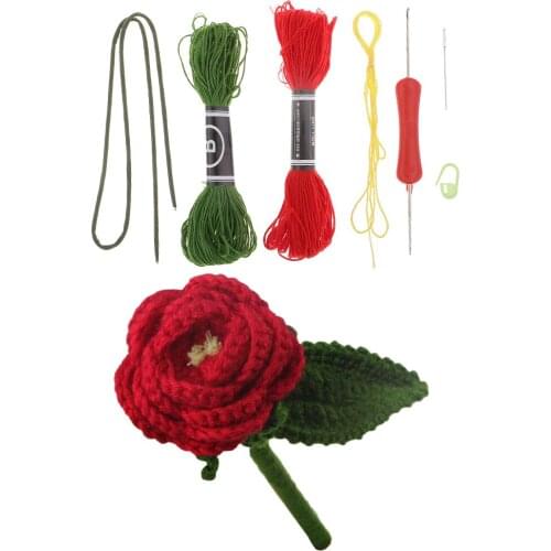 1 Set Red Flower Amigurumi Crochet Knitting Set Consisting of: Cotton Thread