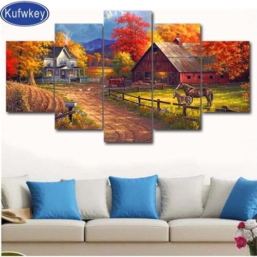 Embroidery of pictures with beads and diamonds,House Horses landscape diamond painting sale Multi-pictures mosaic Farm decor