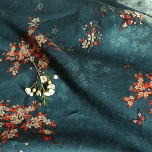 High quality flax tissu Beautiful Dark green plum blossom patchwork High end dress cheongsam fabric