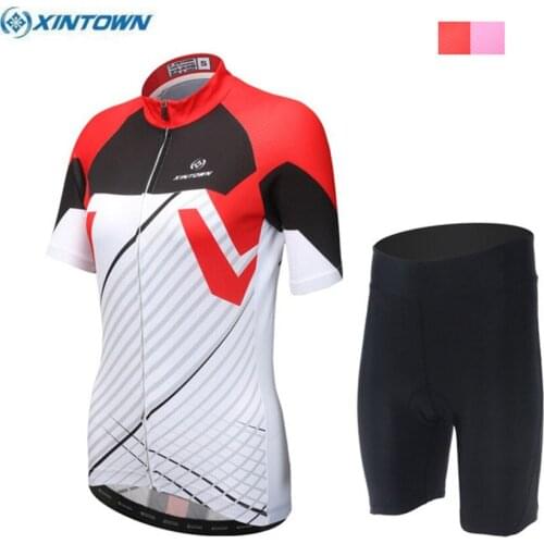 XINTOWN Women Cycling Jersey Cycling Clothing maillot ciclismo roupa ciclismo Bib Shorts Set cycling set Red/Pink