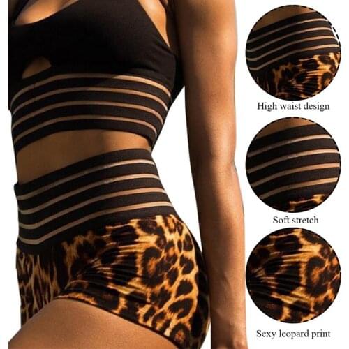 2019 Summer Women Leopard Printed Yoga Shorts Seamless High Waist Sport Leggings Running Fitness Gym Short Pants Plus Size
