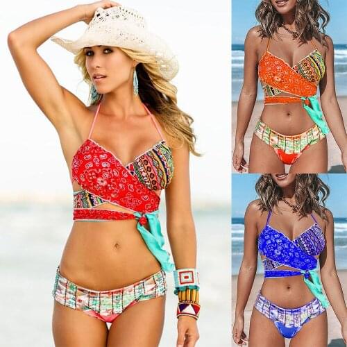 Fanceey Sexy Top Bottom Printed Bikini Set 2020 Lace Up Bikinis Women Swimsuit Brazilian Biquini Female Swimwear Bathing Suit