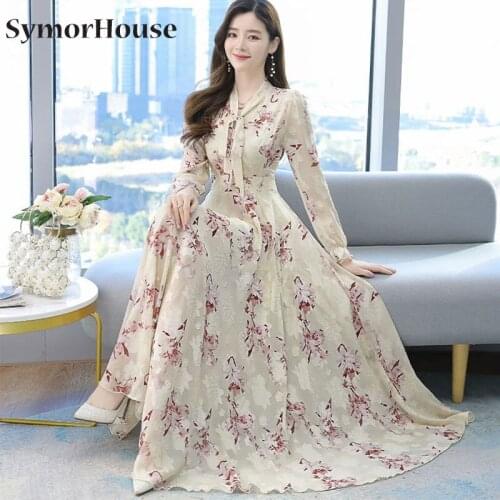 2021 Summer Black Print Maxi Dress New Arrival High Quality Plus Size S-4XL Flower Long Sleeve Women Chiffon Long Dress Vestidos